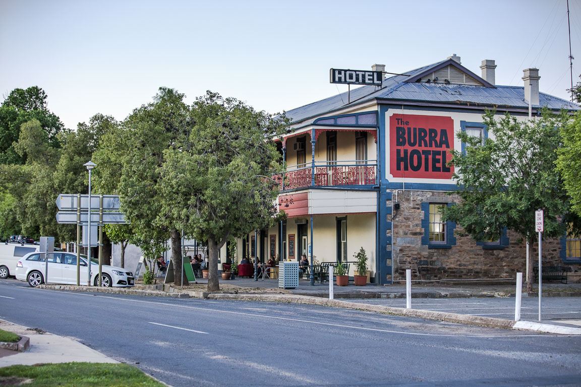 The Burra Hotel and shopfronts along the main street
